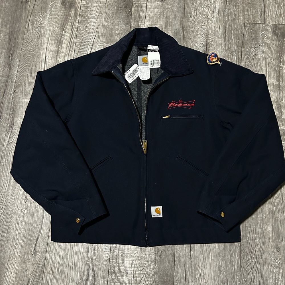 VTG 00s Carhartt J209 DNY Navy Blue Blanket Lined Y2K Detroit Work Jacket Size L